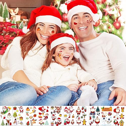 Miniatura 4 de Más de 210 tatuajes temporales de Navidad para niños 30 hojas de tatuajes de Navidad bonitos diseños para recuerdos de fiesta de Feliz Navidad