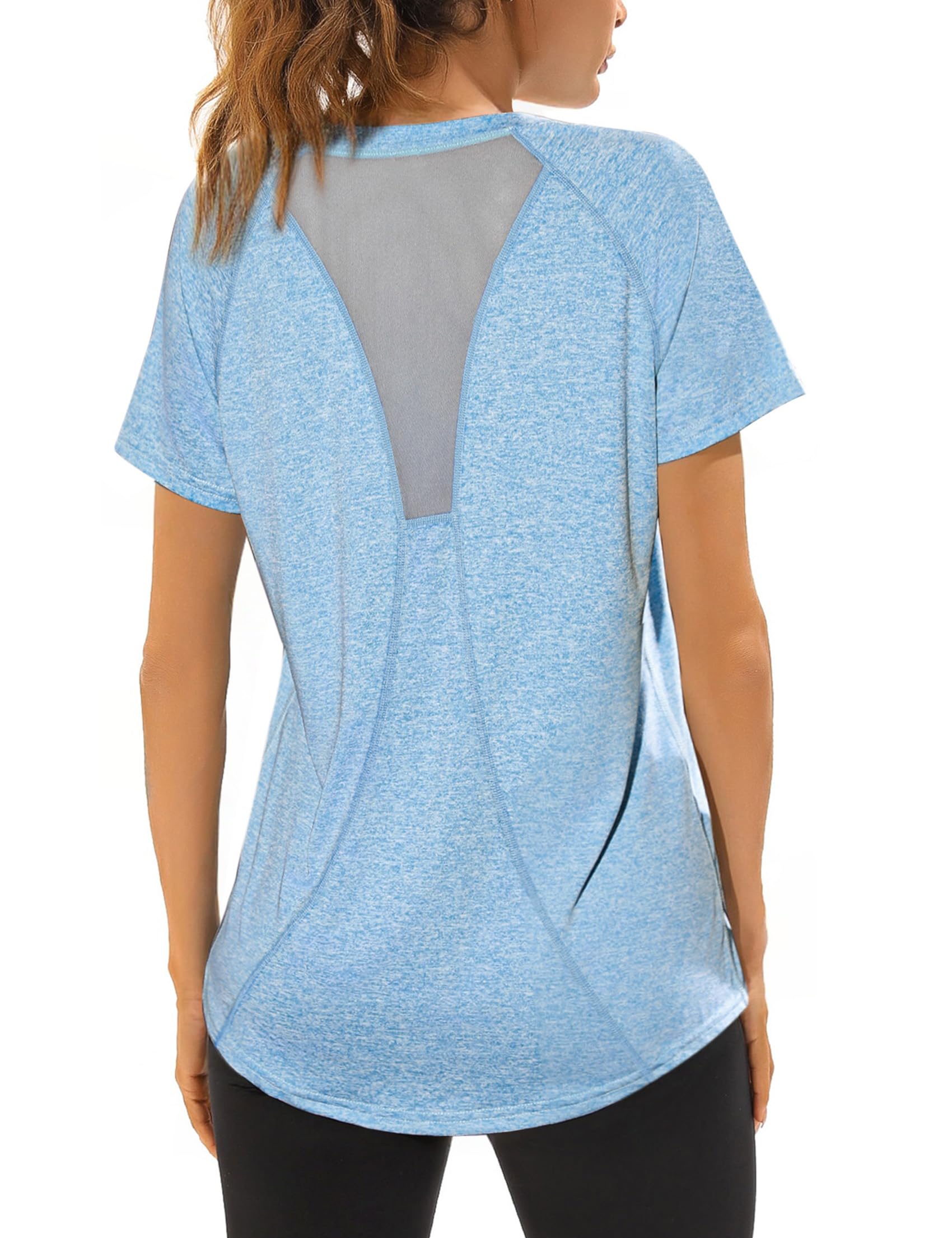 Wayleb UV Sportshirt Damen Kurzarm V-Ausschnitt Sommer Sport T-Shirts Leichtes Atmungsaktiv Back Mesh Laufshirt Fitness Gym Oberteile Frauen Longshirt Yoga Top S-XXL