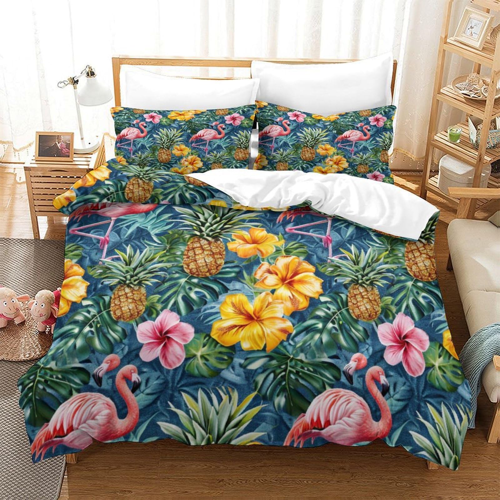 Housse de couette fleurs impression 3D de qualité supérieure en parure 3 pièces