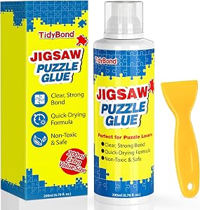 Jigsaw Puzzle Glue with Sponge Tip & Squeegee – Clear, Fast-Drying Puzzle Sealer for 1000/3000/5000 Piece Puzzles – Non-Toxic Adhesive for Paper & Wooden Jigsaw Puzzles – 200ml