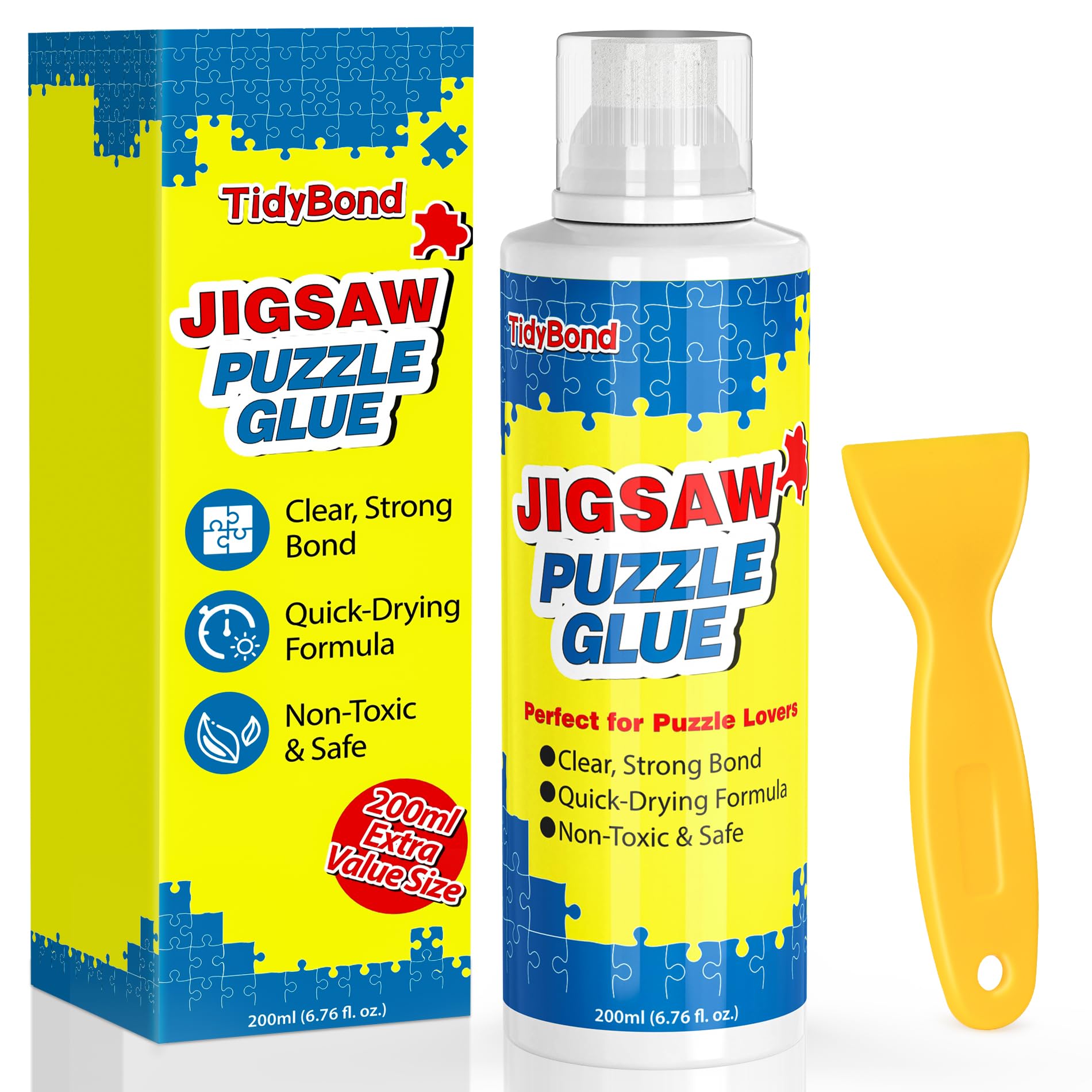 Jigsaw Puzzle Glue 200ML, Clear Quick-Dry Sealer with Sponge Tip