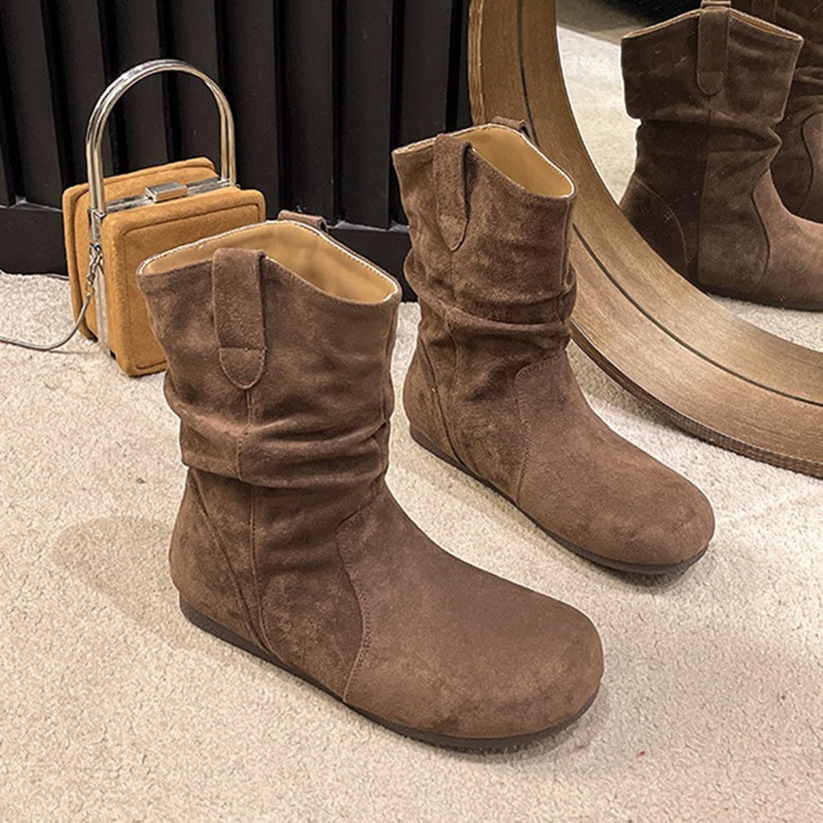 Stivali da cowboy, da donna, in pelle scamosciata, da motociclista, da donna, per autunno e inverno, da cowboy