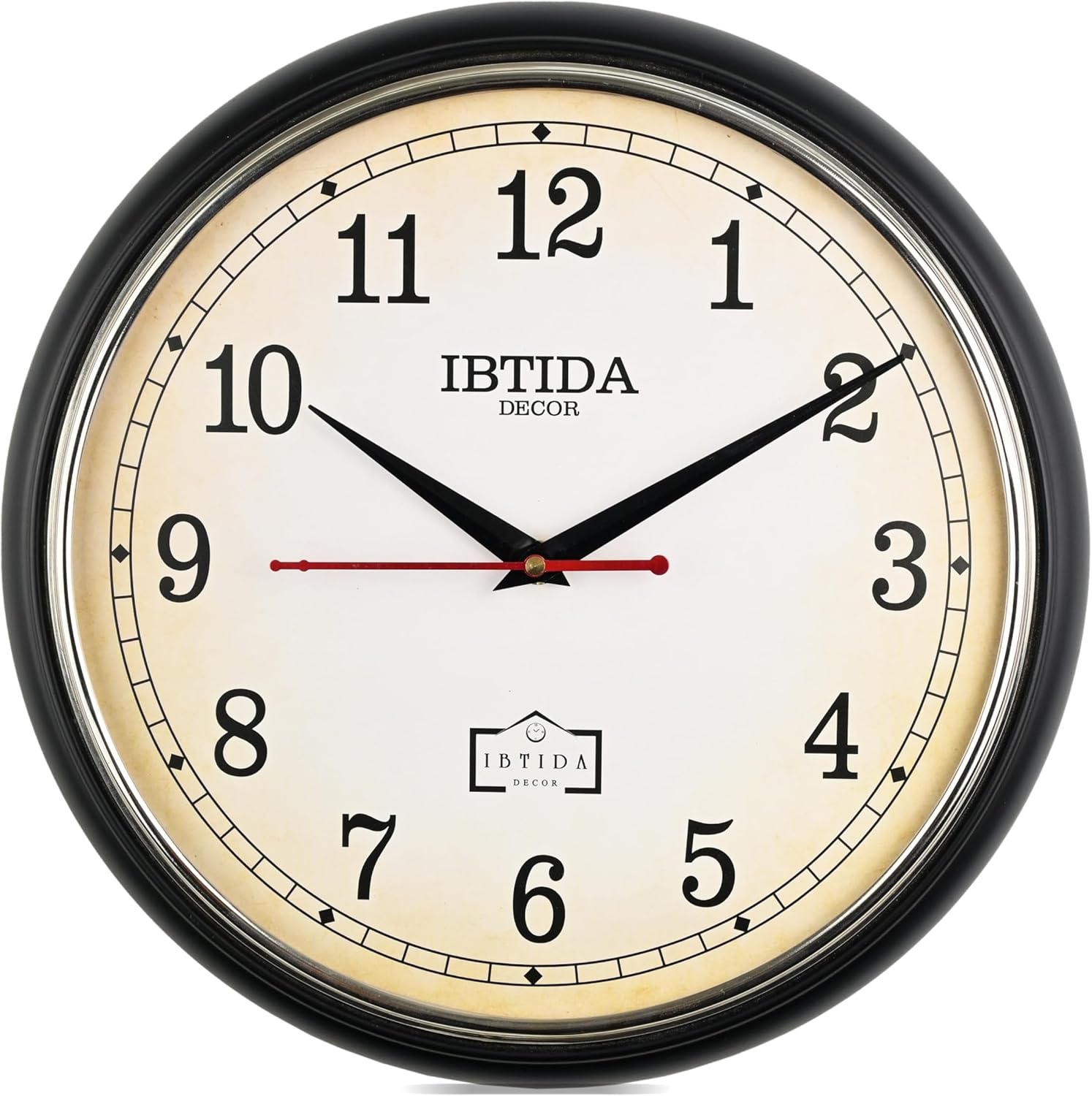 12 Inch Classic Vintage Wall Clock – Wooden Black Frame, Vintage Beige Dial, Living Room Decor,Battery Operated Silent Non-Ticking Home Office,House Warming Gifts (Black)