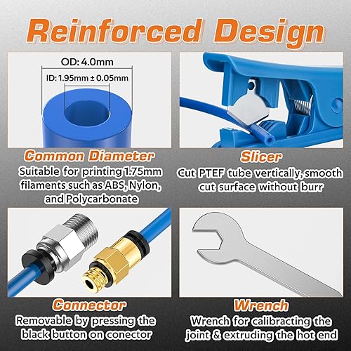 Miniatura 3 de Bowden - Tubo de PTFE 1M azul para impresora 3D de teflón de 0.069 pulgadas para Creality Ender 3  V2  3 ProEnder 5  CR-10  10S, con 2 accesorios