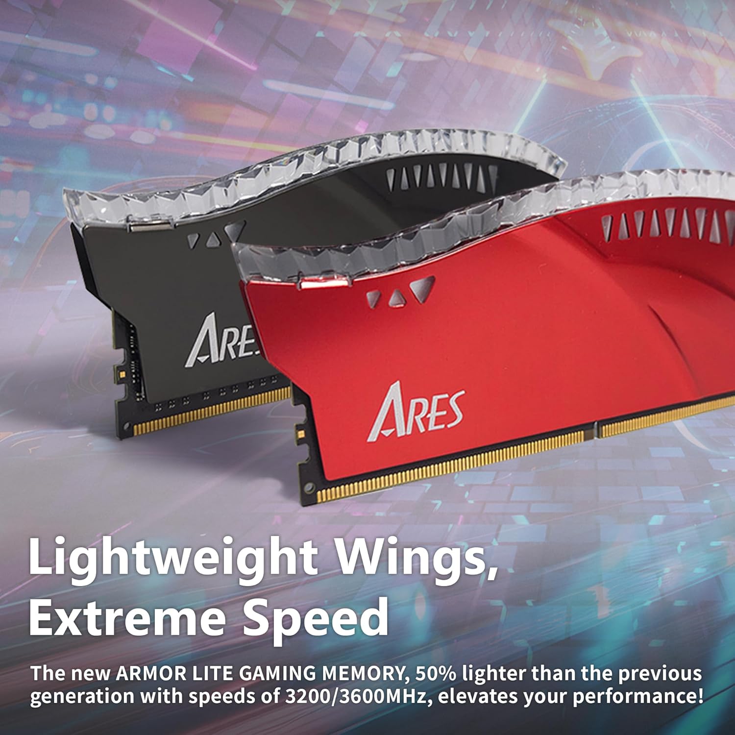 DATO 32GB DDR4 RAM 16GBx2 RGB DDR4 with Heatsink 3600MHz CL18 1.35V XMP PC4-28800 288 Pin Non-ECC UDIMM Desktop Memory Module for Gaming, ARES Armor Lite, Black