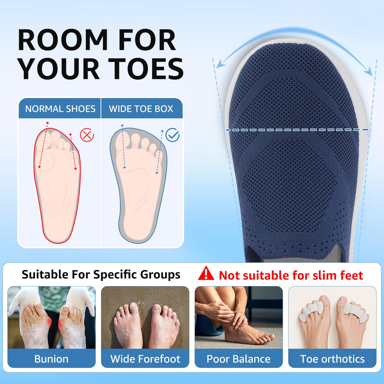 STQ Scarpe da ginnastica da donna senza lacci, con punta larga, comode, da tennis, in memory foam, ortopedico, supporto per arco plantare, per fascite plantare, palestra, fitness