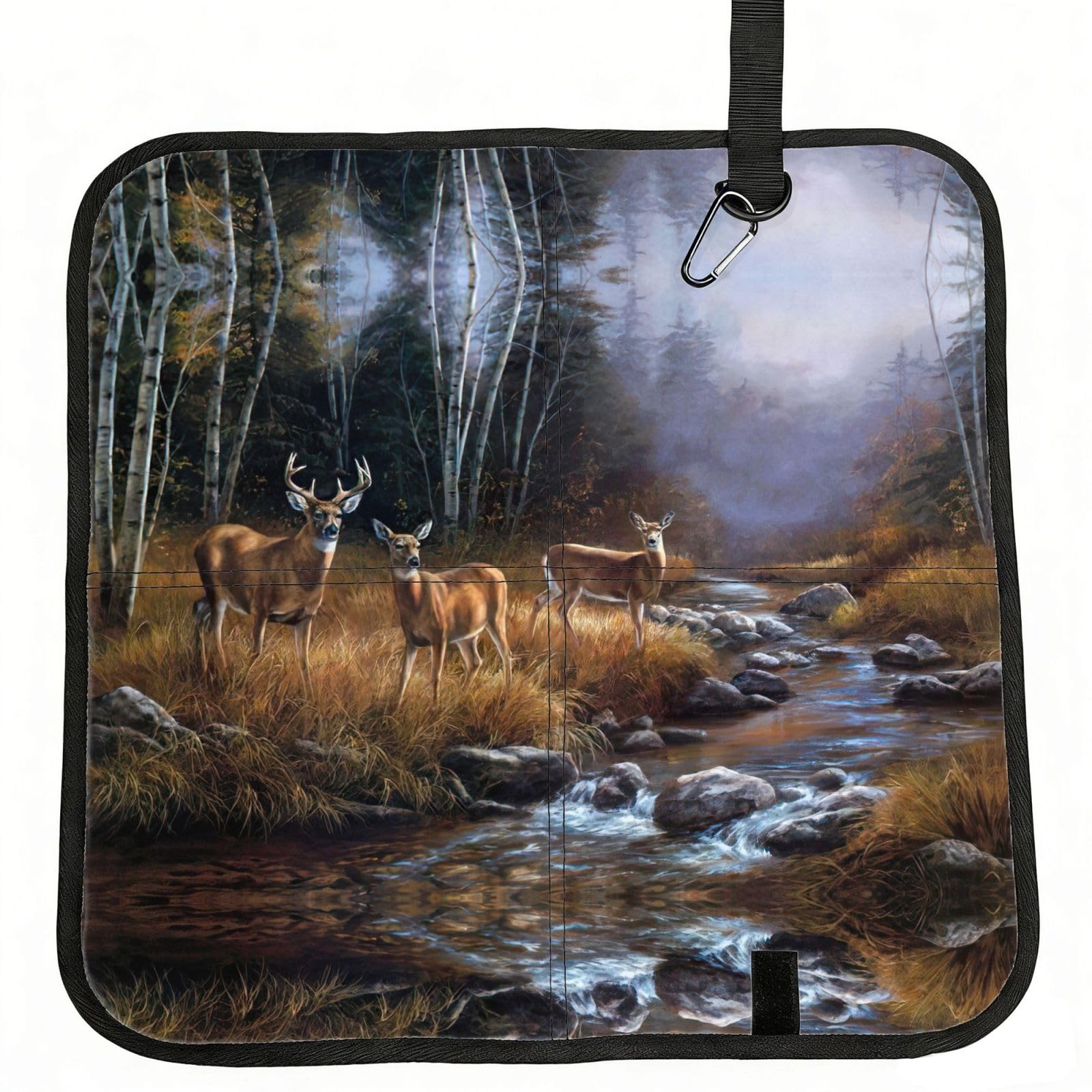 SDEGTHO Beauty Deer Printed Foldable Seat Pad with Closure, Lightweight Cushion for Airplane Travel Camping