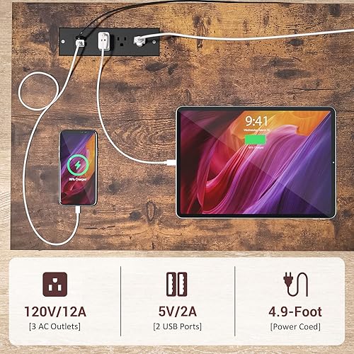 Miniatura 6 de Homieasy Armario para bar de vinos con tomas de corriente y luces LED, gabinete de licor industrial con estantes ajustables para vino, gabinetes de