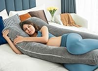 Vista 4 de QUEEN ROSE Almohada de embarazo con forma de U, soporte para espalda, cuello, cabeza con funda de terciopelo