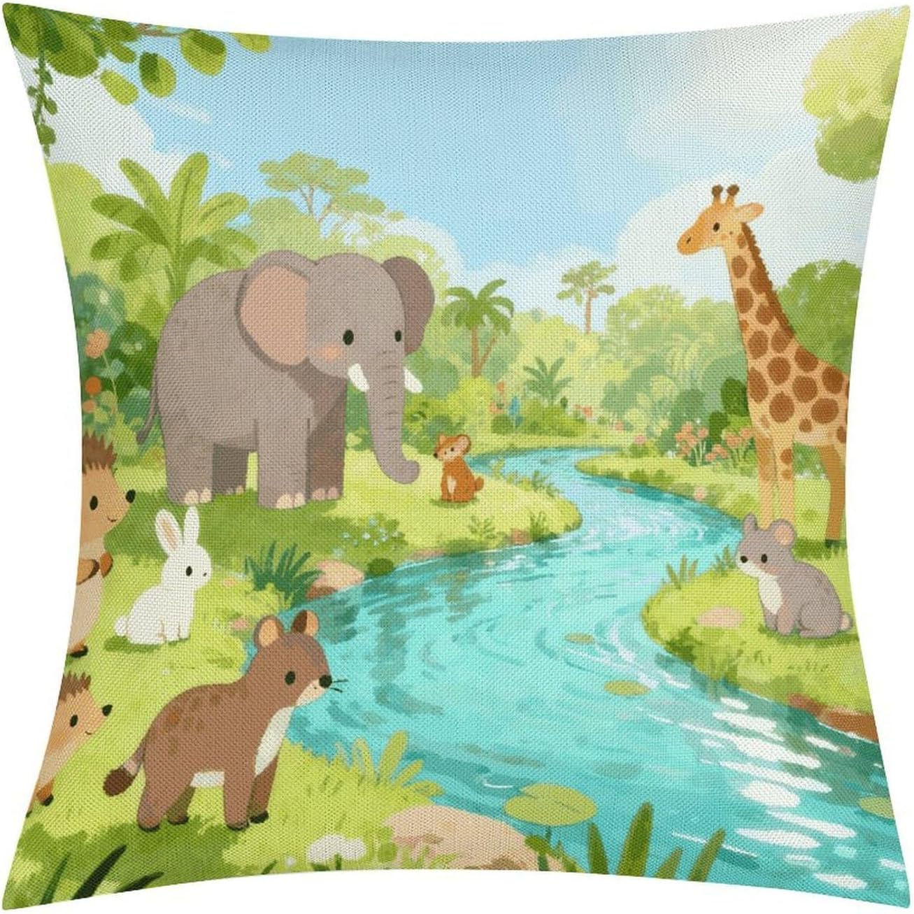 Animals Paradise Pillow Protectors Cute Waterproof Pillow Cover Soft Skin-Friendly Cushion Case Decorative Square Cushion Cover for Couch Sofa Bed Living Room Bedroom