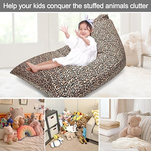 Miniatura 2 de Jorbest Funda para puf de almacenamiento de animales de peluche, para niños y adultos, puf, almacenamiento de animales de peluche, fundas de