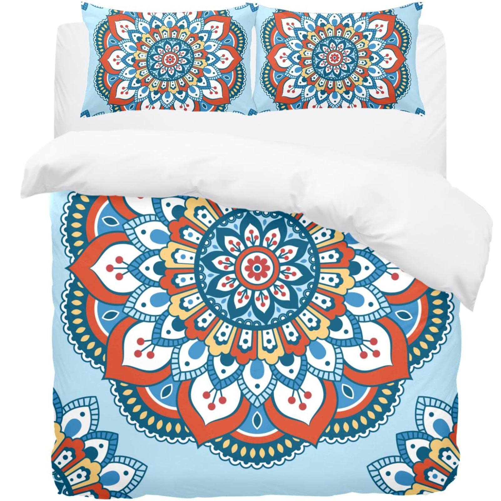 Housse de couette bleu de qualité supérieure et taies d'oreiller mandalas