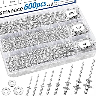 smseace 600Pcs Stainless Steel Pop Rivets with Washer Assortment Kit 8-Sizes Stainless Rivets(1/8Inch 5/32Inch