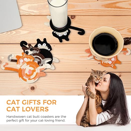 Drink Coaster | Cat Gifts for Cat Lovers, Fun Woven Creative Coasters, Cute Coffee Coaster