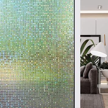 HIDBEA 3D Decorative Window Privacy Film Non-Adhesive Heat Control UV Blocking Static Cling Removable Vinyl Glass Tint for Home and Office, 17.5" x 118" 44.5 x 300 cm