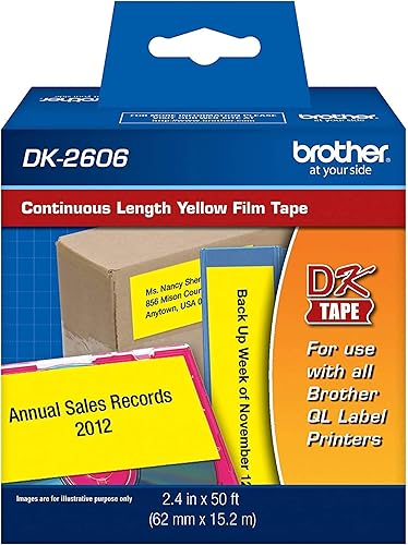 Brother Cinta de película de longitud continua original DK-2606, 2.4 in x 50 ft (62 mm x 15.2 m), negro sobre blanco, embalaje al por menor
