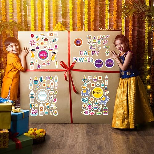 Miniatura 7 de Diwali Stickers 610 PCS – Rangoli y Diya diseños para decoraciones de fiesta Happy Diwali, recuerdos de sobre