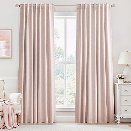 Miniatura 74 de UHITECH Cortinas Opacas de Lino Natural para Sala de Estar/Dormitorio Ventana Pequeña 54 Pulgadas de Largo Juego de 2 Paneles Cortina Opaca Pestaña