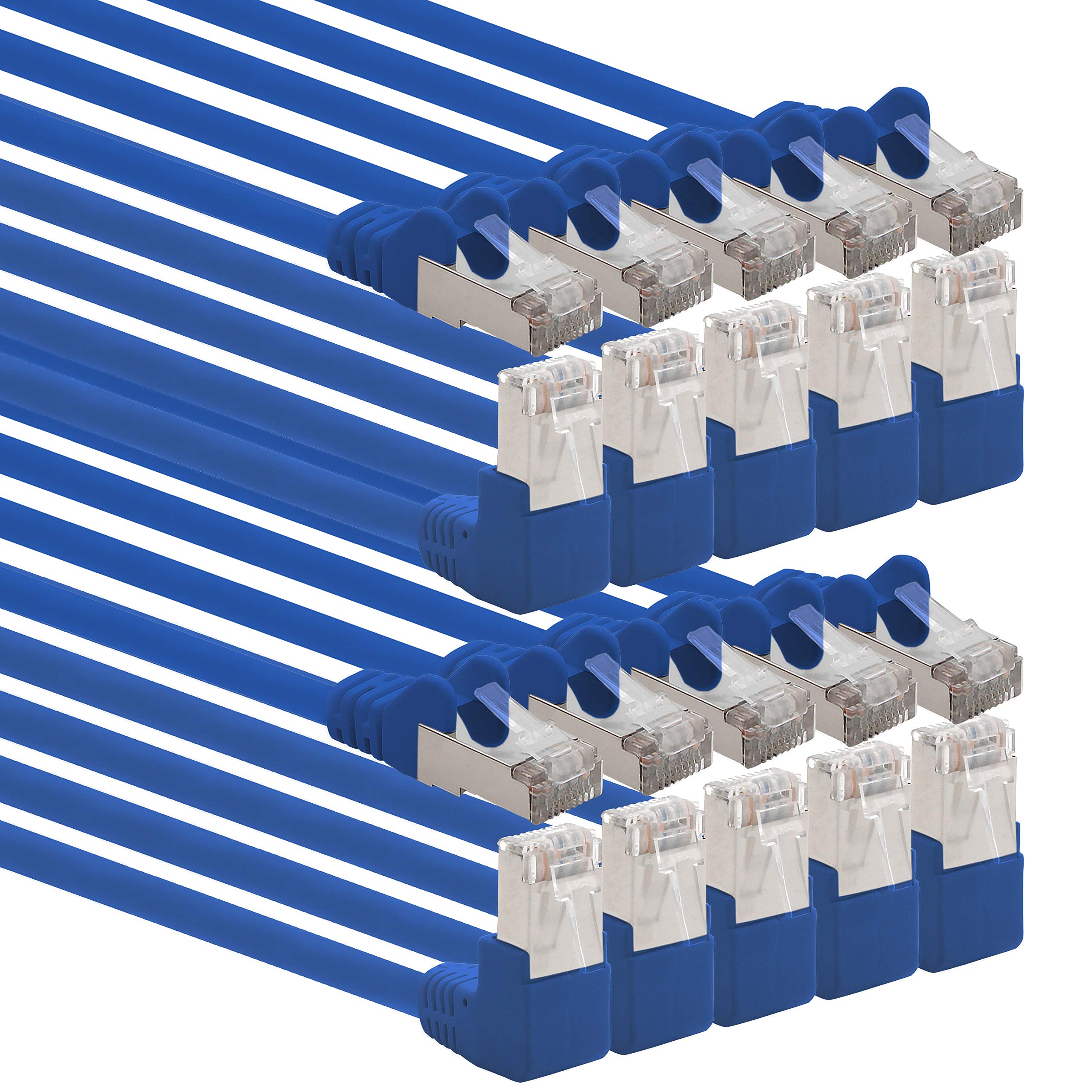 1aTTack.de 366267 Cat.6 Netzwerkkabel Winkel 90 Grad 10m - blau - 10 Stück - Cat6 Patchkabel (SFTP PIMF) 1000Mbit/s Rj 45 Stecker - 10 x 10m Meter blau