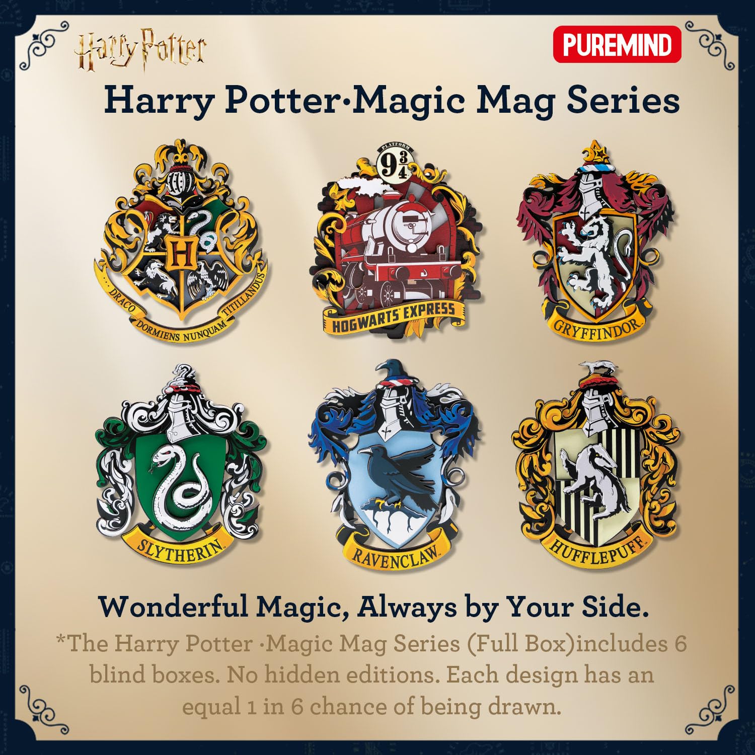 PUREMIND Harry Potter 6 Aimants pour Frigo, Puzzle 3D Bois Blasons Poudlard