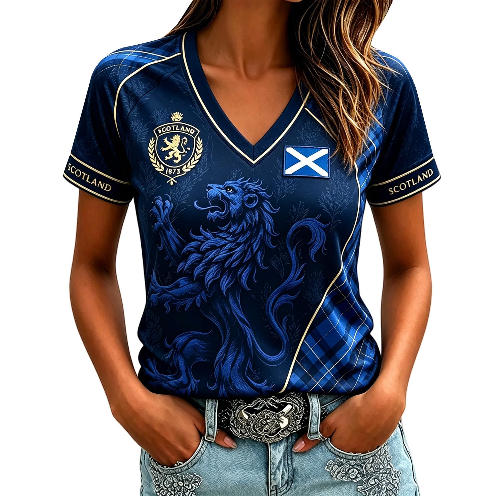 Scotland Football Shirt World Cup 2026 T Shirt Training Top Ladies Retro Scotland Football Jersey Tops Women Tshirt V Neck Lightweight Breathable Classic Soccer T-Shirts for Summer Sport Fans Shirts