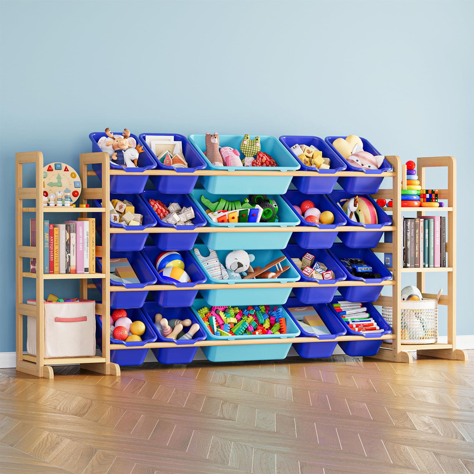 SpaceAid Toy Storage Organizer with 6 Shelves and 20 Bins, Toy Organizers Storage Bookshelf, Kids Bin Shelf Toys Box Bookcase for Bedroom Playroom Organization Room Decor, Blue and Navy Blue