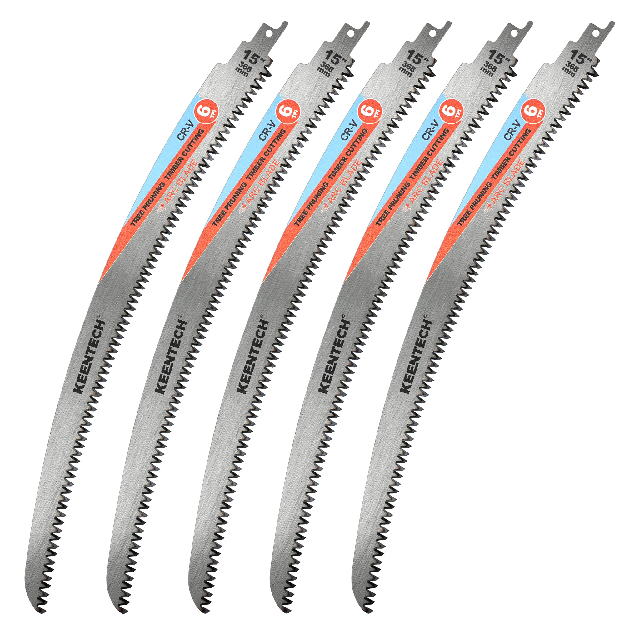 KEENTECH 368mm Arc-Shaped Reciprocating Saw Blades for Wood Cutting & Tree Pruning, Cr-V Steel, 6 TPI Triple-Ground Japanese Teeth for Ultra-Fast Wood Cutting, Fits Most Reciprocating Saws, 5-Pack