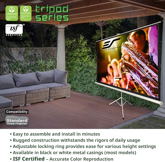 Elite Screens Tripod Series, 72-INCH 16:9, Indoor Outdoor Projector Screen, 8K / 4K Ultra HD 3D Ready, T72UWH