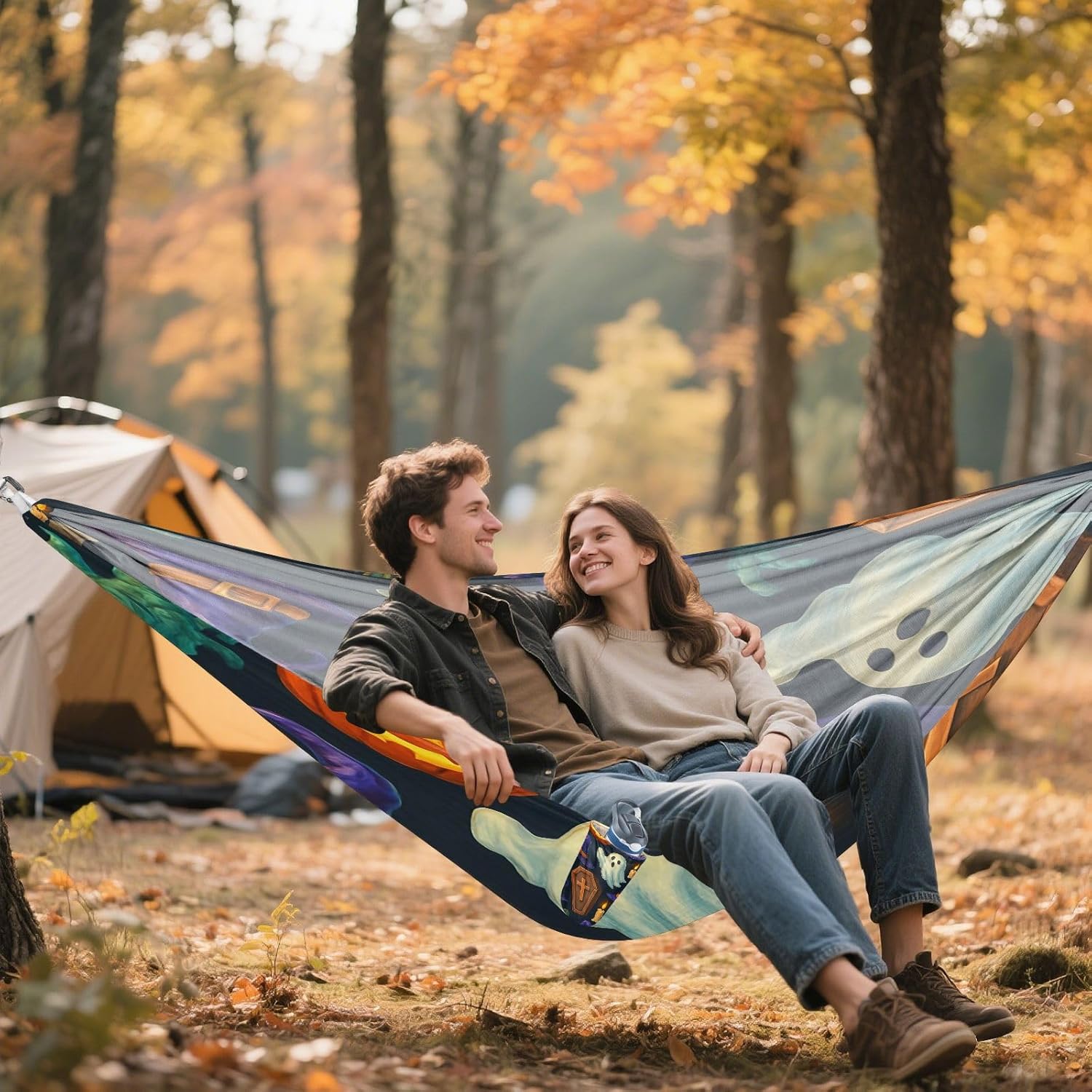 Halloween Elements Camping Hammock Portable Hanging Hammock with Tree Straps Up to 330lbs for Travel Outdoor Garden Patio