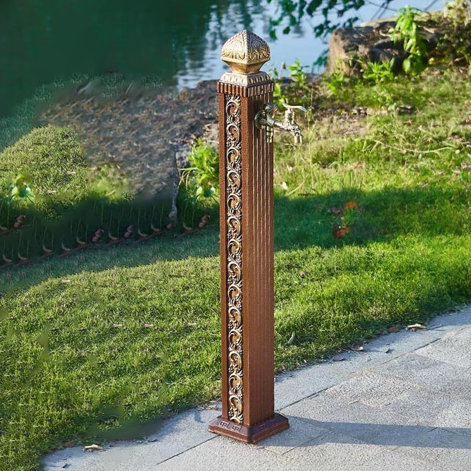 Snaweo Outdoor Vintage Vertical Garden Water Column, Freestanding Square Garden Water Column, Antifreeze Faucet Water Dispenser Hydrant for Farm Backyard(Brass A)