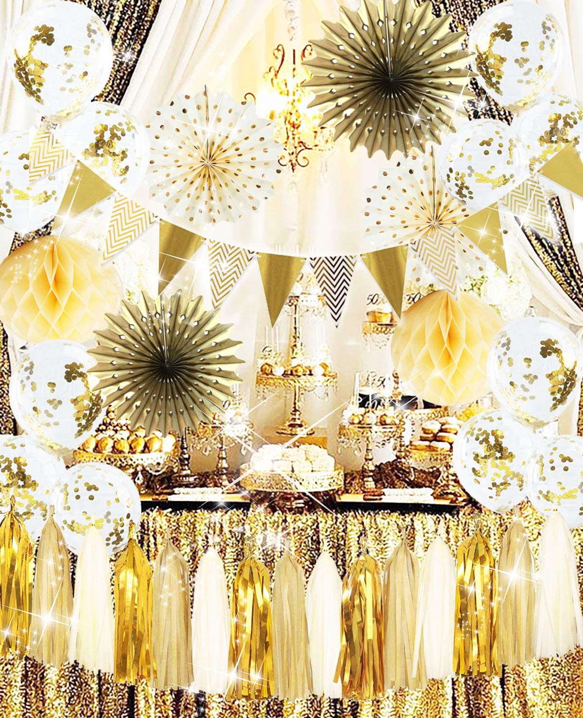 Amazon Com 22 Graduation Party Decorations Graduation Party Supplies 22 Golden Party Decorations Polka Dot Paper Fans Gold Confetti Ballons For Gold Wedding Bridal Shower Decorations 30th 40th 50th Birthday Party Baby Shower Decorations Toys