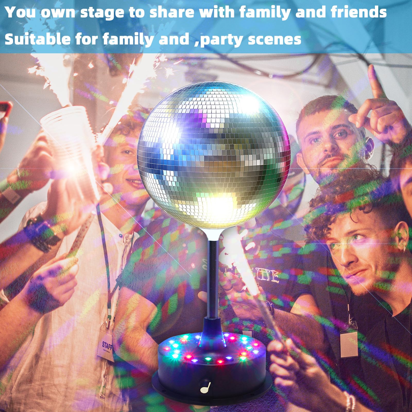 Boule disco rotative de 15,2 cm à suspendre avec base de moteur rotatif réglable de 5 tr/min à 9 tr/min, 24 LED RVB, idéale pour les fêtes, les clubs, les scènes, les bars de danse (alimentation par