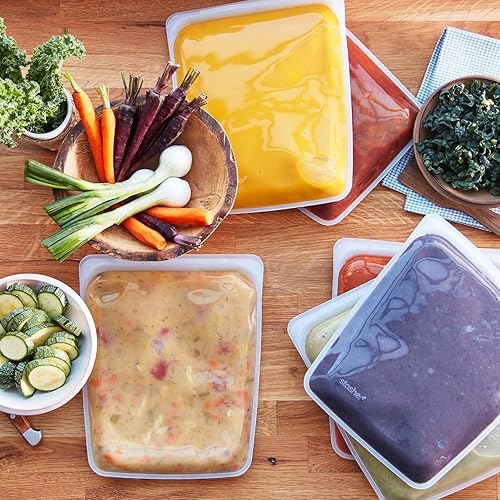 Miniatura 3 de Bolsa de almacenamiento de alimentos reutilizable de silicona Stasher Premium de medio galón, morada, apta para microondas, sous vide, lavavajillas,