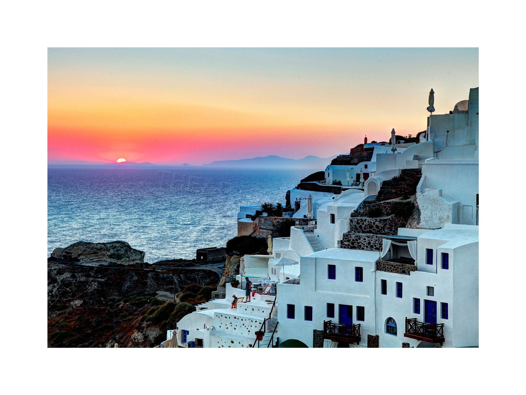 Wee Blue Coo Photo Scenic Sunset Oia Santorini Greece Buildings Wall Art Print