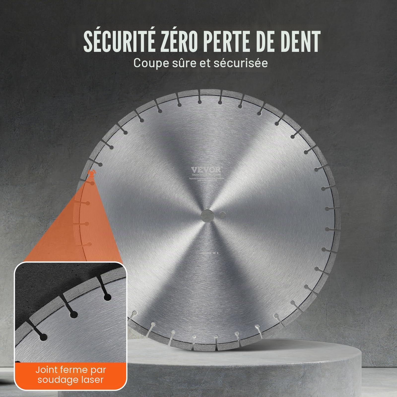 VEVOR Disque à Tronçonner Diamanté 450 mm, Disque Diamant Humide ou Sèche, Lame de Scie à Béton avec Dents Plates de 12 mm, Diamètre du Trou Central Universel 25,4 mm, pour Béton, Carrelage, Brique
