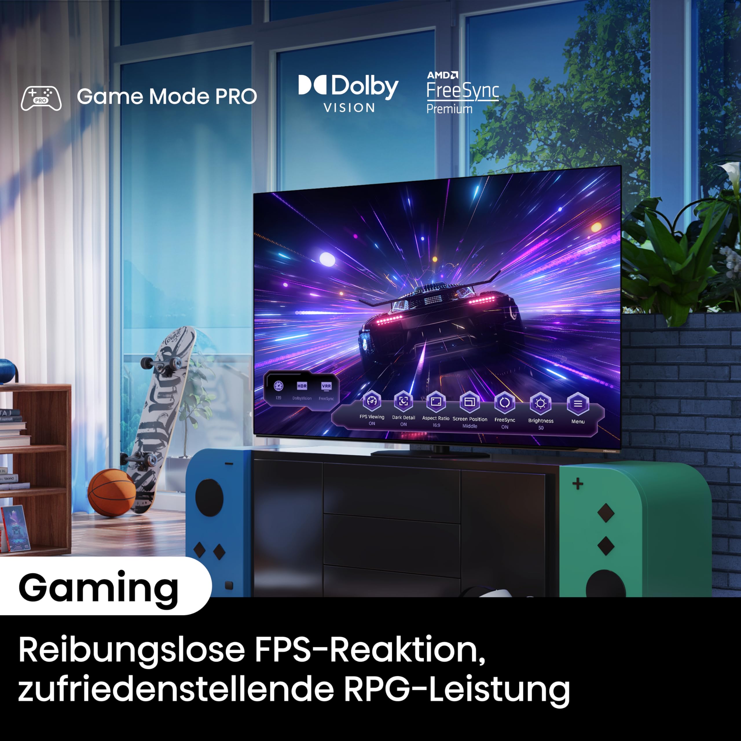 Hisense 65A85N 164cm (65 Zoll) Fernseher, 4K UHD OLED Smart TV,120Hz, HDMI 2.1, Game Mode Pro, AMD FreeSync Premium, Dolby Vision IQ & Atmos, Bluetooth, Alexa Built-in, Schwarz, [2024]