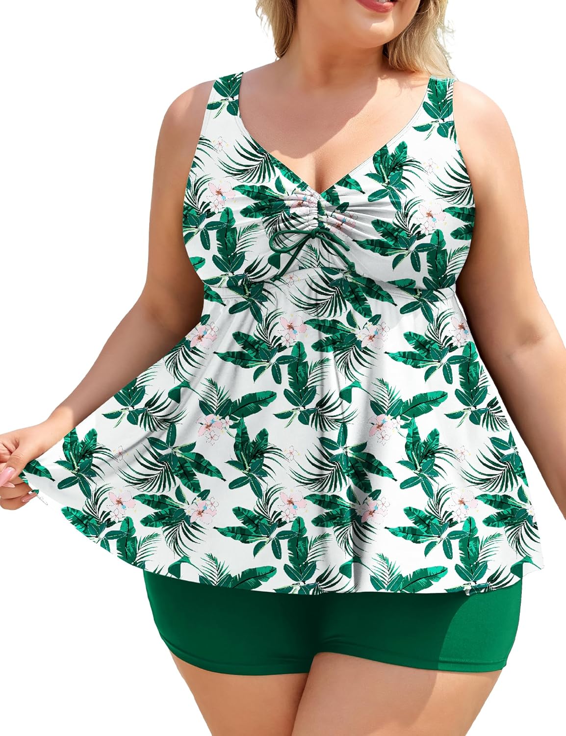 COOTRY Plus Size Tankini Swimsuits for Women Two Piece Bathing Suit Modest Swim Suit Flowy Swimwear with Boyshorts