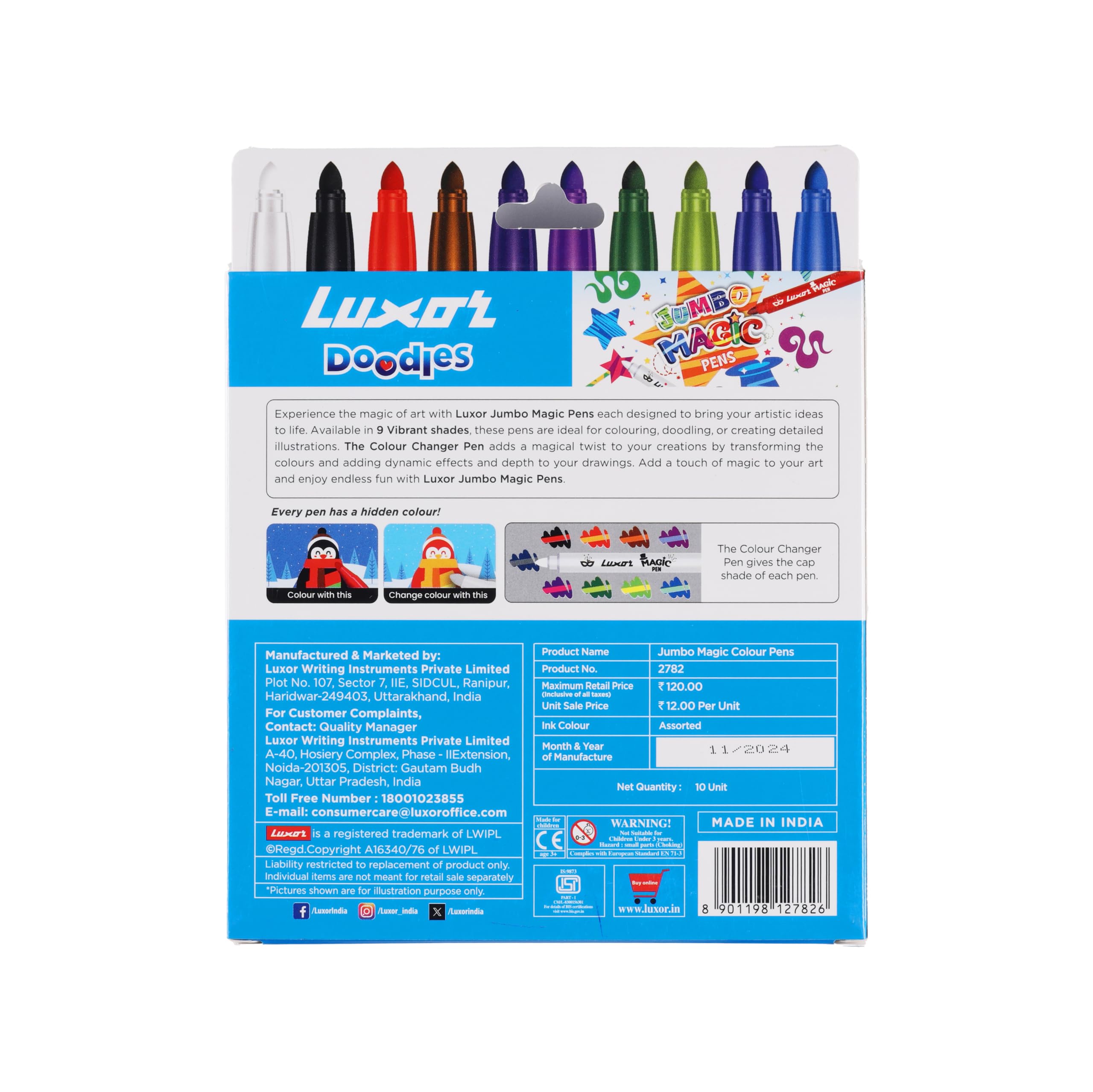 Luxor Doodles Jumbo Magic Pens, 9 Magic Pens + 1 Colour Changer Pen, Vibrant Shades - Image 4 thumbnail