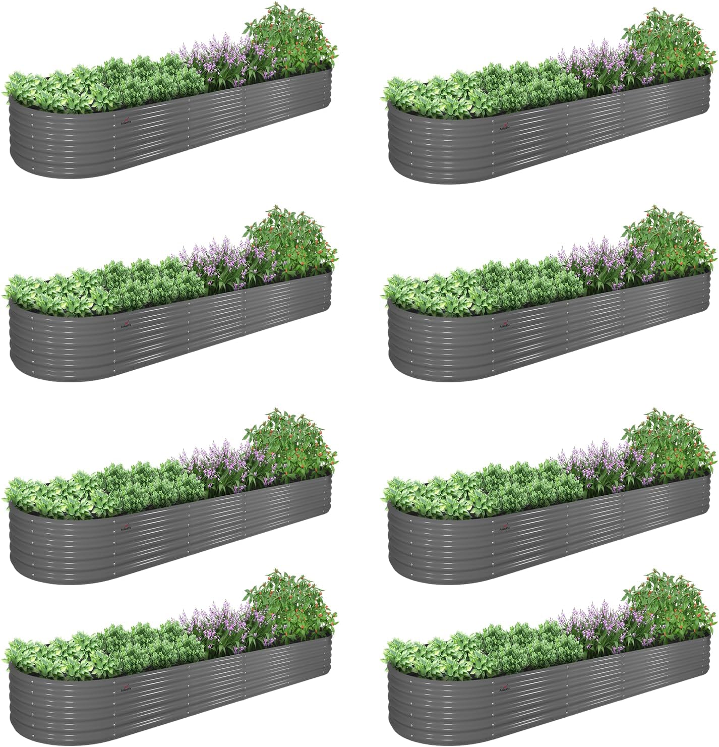 A ANLEOLIFE 8 Pcs 12X3X1.5 ft Oval Extra Large Galvanized Raised Garden Beds Outdoor for Planting Vegetables Flowers Herb, Quartz Grey