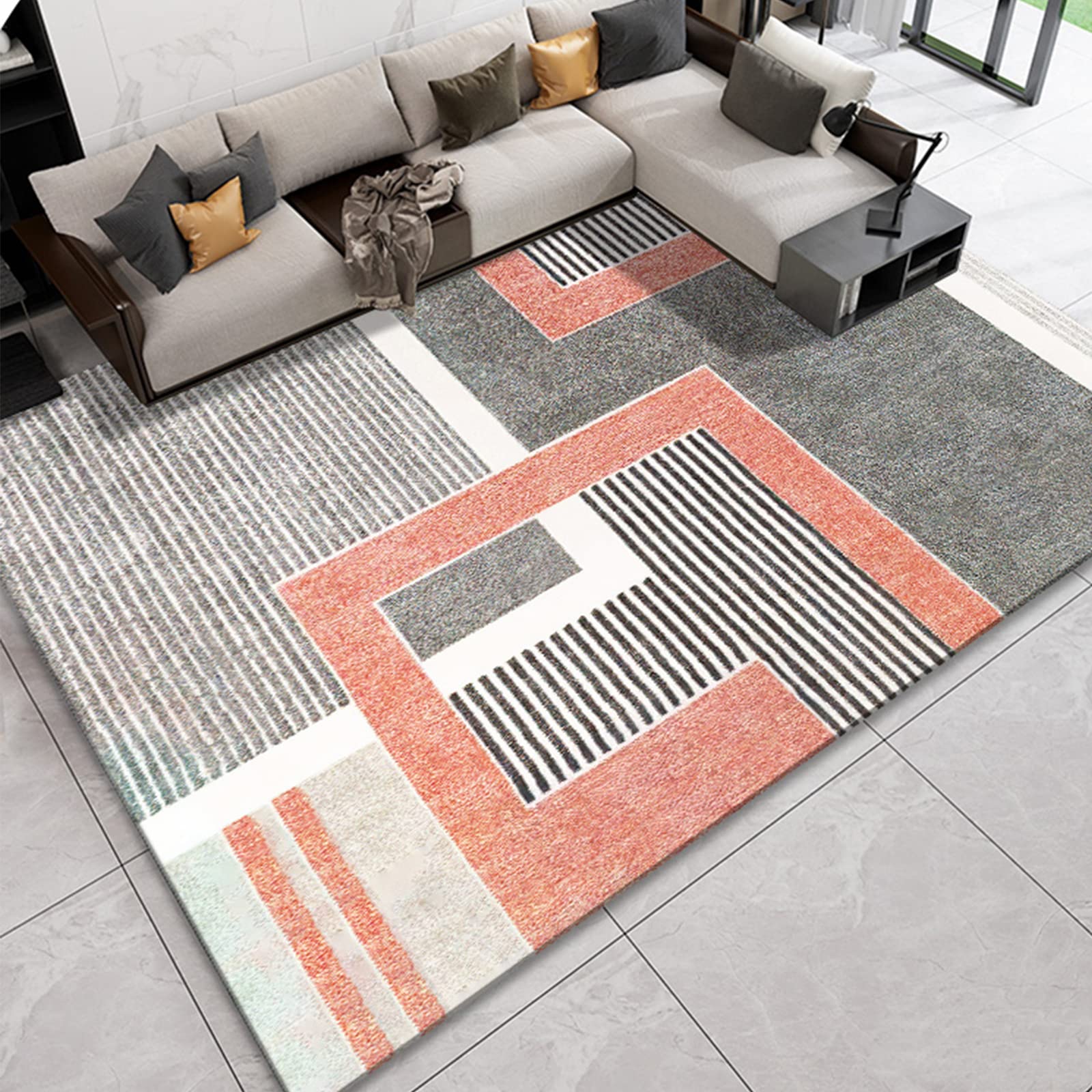 Tapis antidérapant grande surface gris multicolore pour sécuriser le salon