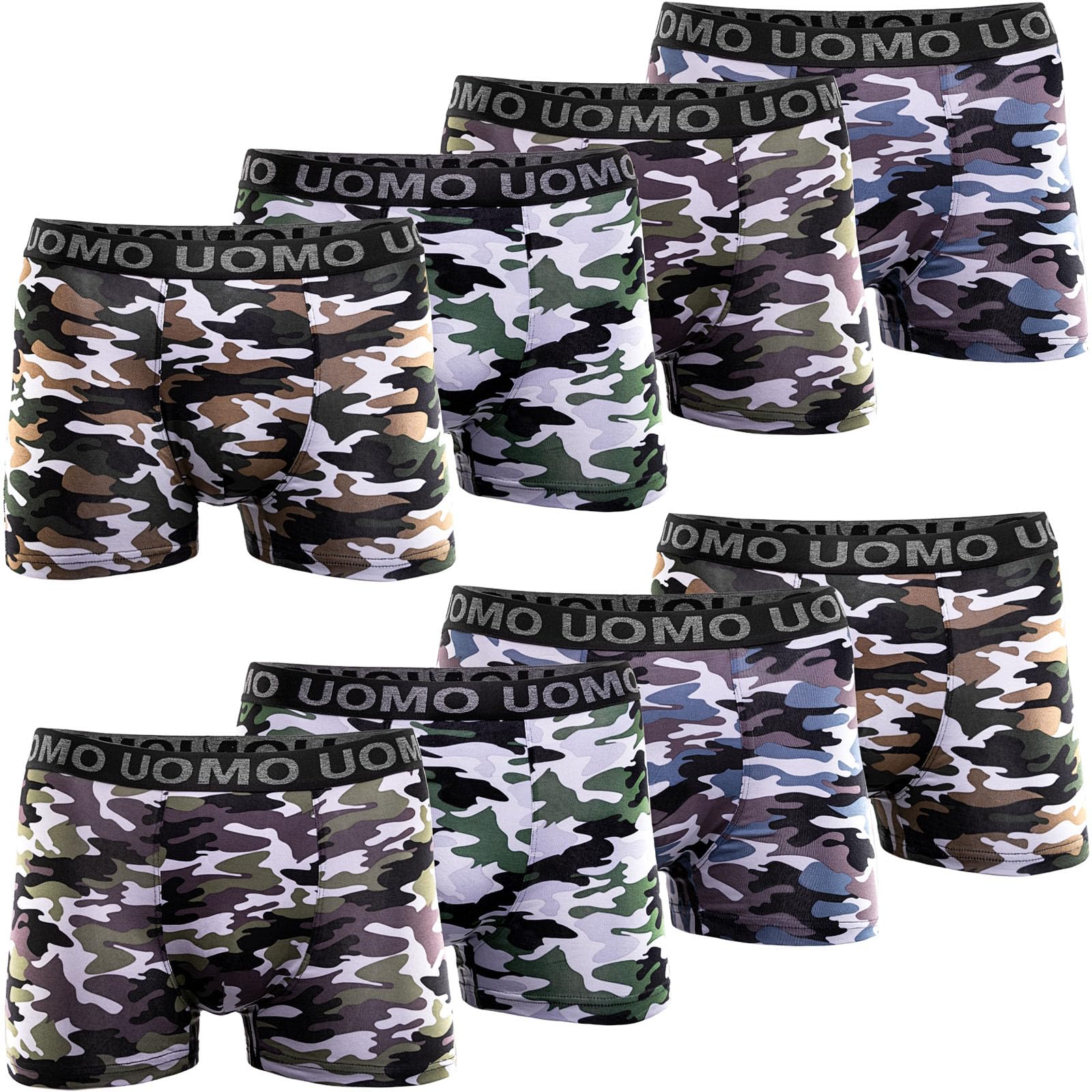 Herren Boxershorts, 10er Pack, Baumwolle-Modal Mischung, Gr. M-6XL, Bequeme Unterhosen im Camouflage Muster, enganliegende Retroshorts ohne kratzenden Zettel