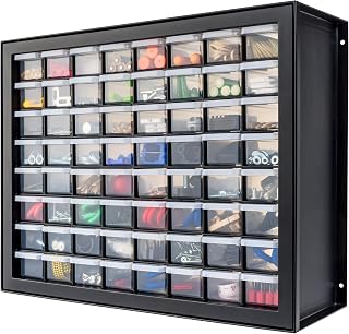 IRIS USA 64-Drawer Stackable Storage Organizer Cabinet - Screws, Crafts, Beads, Hardware, Tools - Black Garage Bin