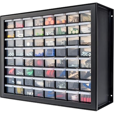 IRIS USA 64-Drawer Screw Organizer, Made in USA, Storage Chest for Hardware, Screws, Nuts & Bolts, Garage Tools, Charms, Beads, Craft, Scrapbook & Hobby Supplies, Teacher Toolbox, Black