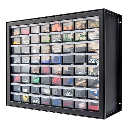 IRIS USA Bead Organizer Drawers, 64-Drawer, Screw Tool Electronics Hardware Nuts and Bolts Plastic Garage Storage Cabinet Bin, Stackable Craft Supply Building Bricks Sorter Teacher Tool Box, Black - Black - 64 Drawer