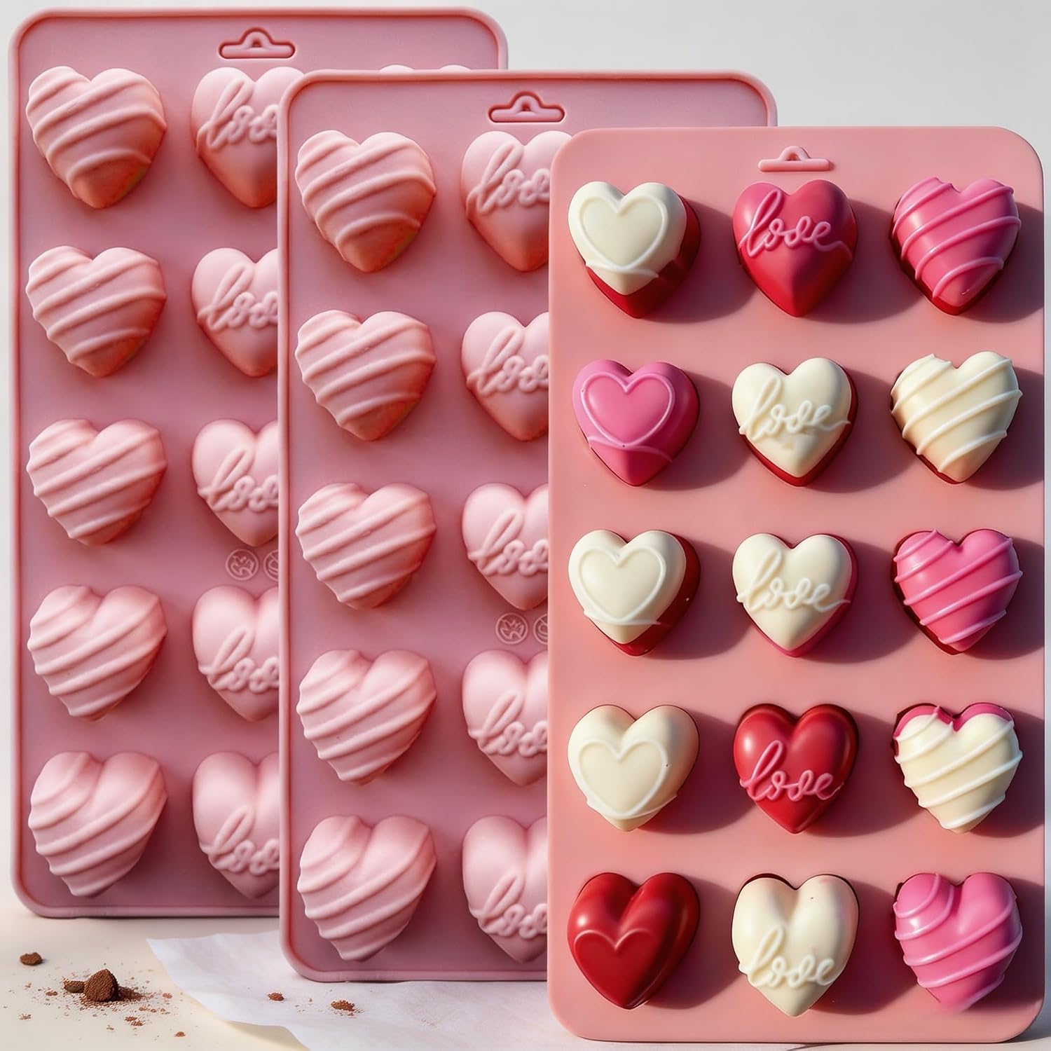 Mini Heart Silicone Candy Mold, Chocolate Gummy Ice Tray (pink)