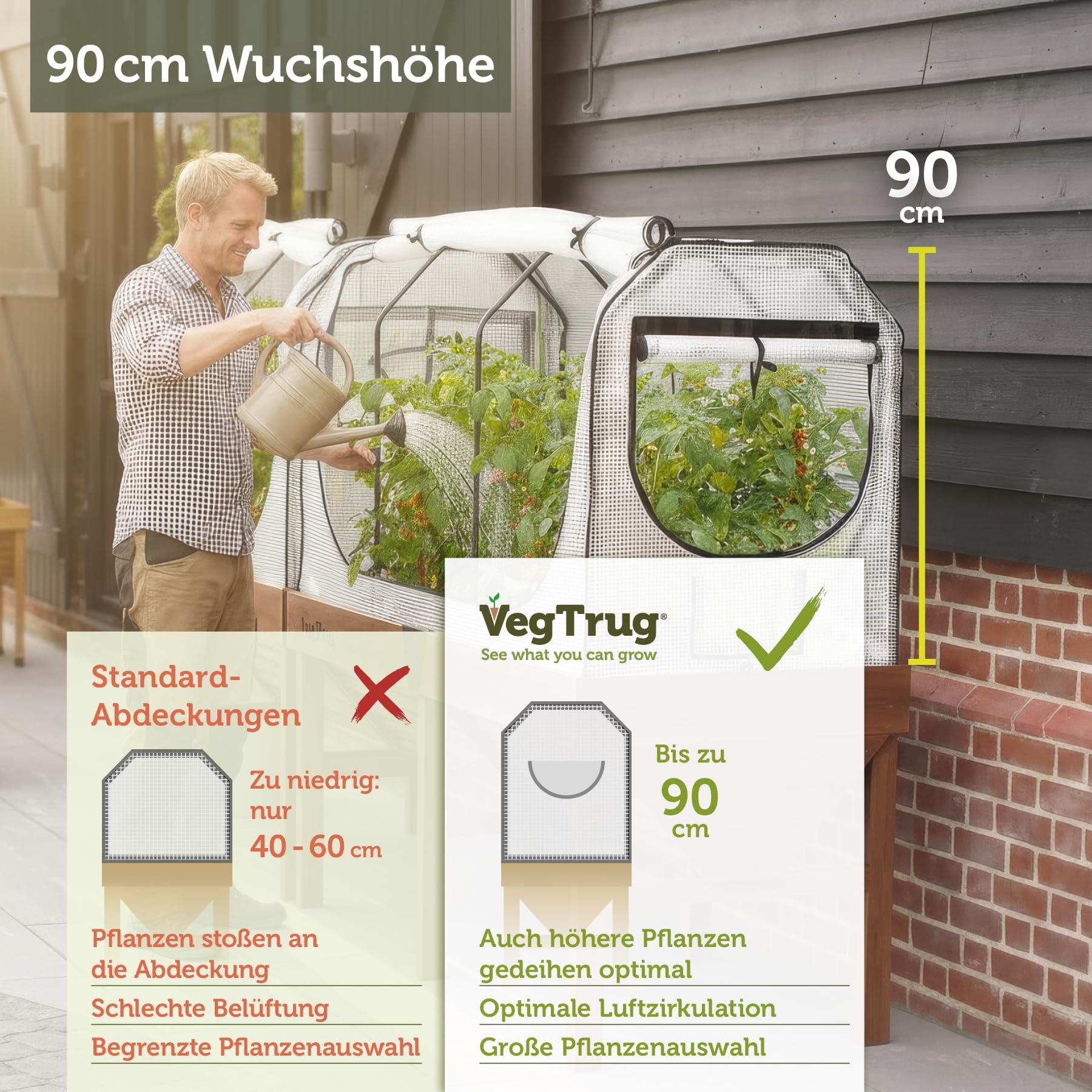 VegTrug® Gewächshausaufsatz Classic - passgenaue Hochbeet Abdeckung mit Micro-Net-Funktion & PE-Folie - Frühbeet Aufsatz für Pflanzkasten - 99,5x72x90 cm