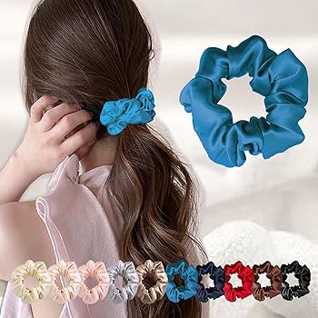 Amazon | シュシュ シルク ヘアゴム シュシュ 青 シルクシュシュ