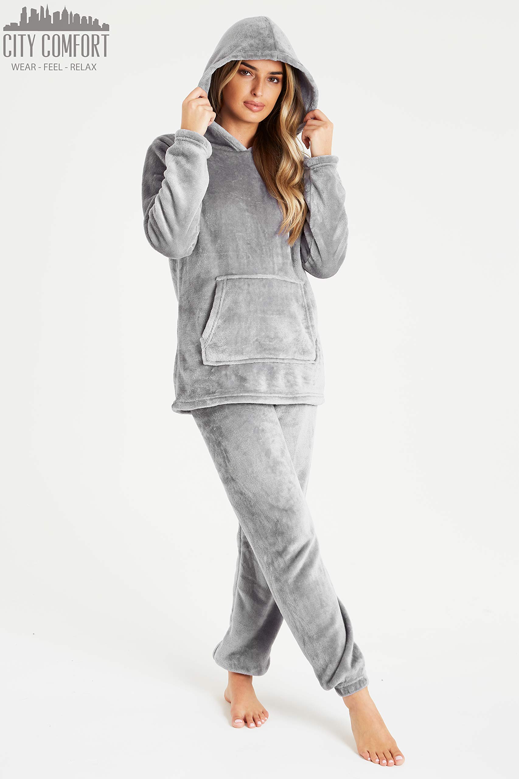 CityComfort Set Pigiama Donna Invernale in Pile, Pigiami con Cappuccio, 2 Pz Abbigliamento da Casa, Regalo Donna Adolescenti