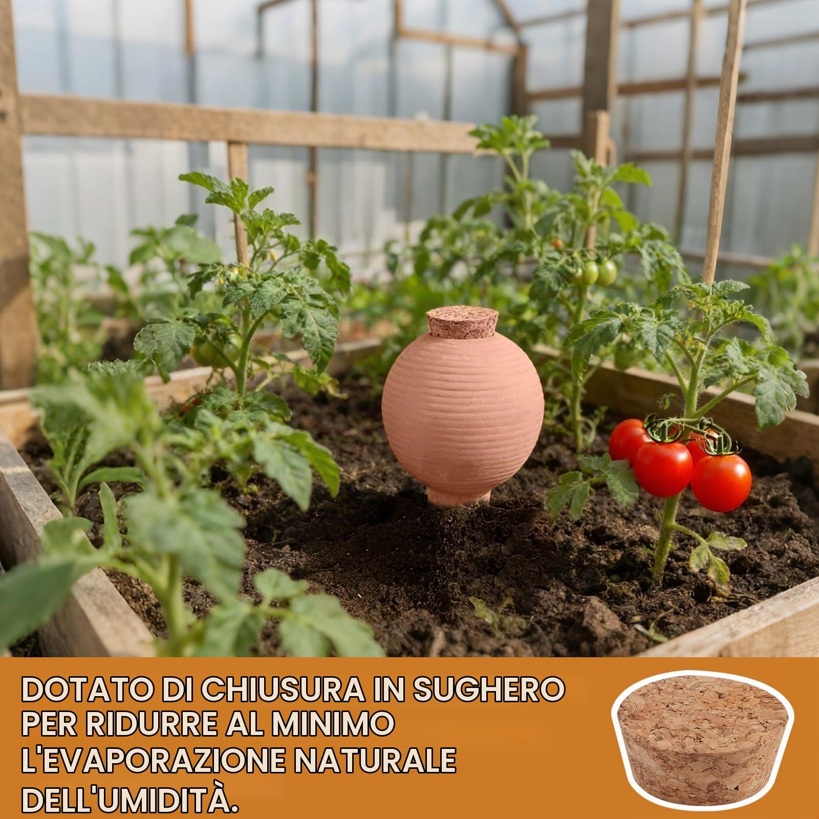 EXLECO 8 × 430ml Coni di Terracotta per Irrigazione con Sughero, Sferici Olla, Sistema di Irrigazione Automatico, Irrigazione a Goccia per Bottiglia, per Piante D'appartamento, Orto, Balcone, Vasi