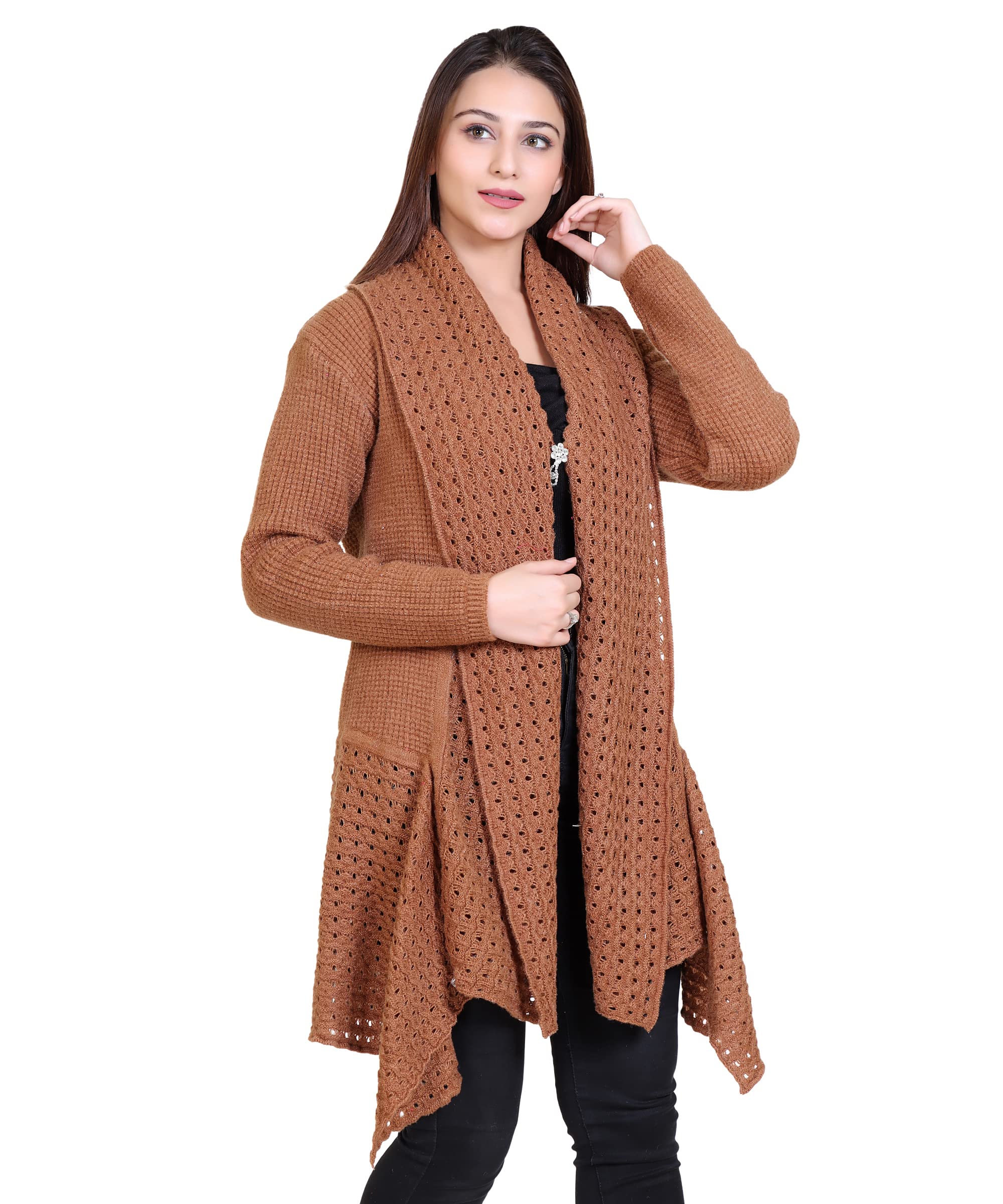 Ponchos for Women|Openable Woolen Shrug with Full Sleeves for Women-image-9